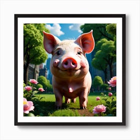Pig In The Park Art Print
