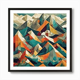 Fantasy Mystical Mountains Cubism Style Art Print