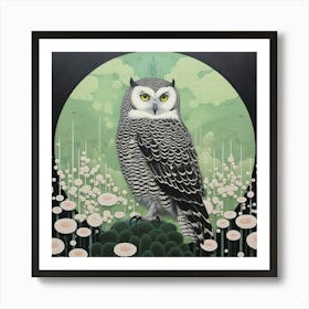 Ohara Koson Inspired Bird Painting Owl 1 Square Art Print