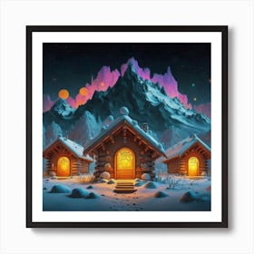 Mountain village snow wooden 6 11 Art Print