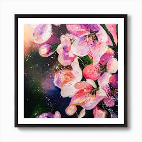 Blooming Pink Flowers Branch Art Oil Painting Art Print