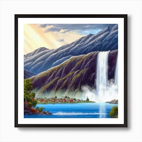 Waterfall in the mountains with stunning nature 3 Art Print