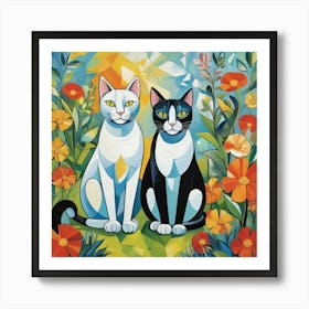 Cats In The Garden 4 Art Print