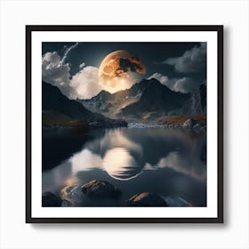 Full Moon Over Lake 1 Art Print