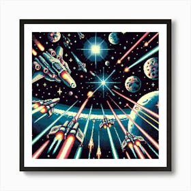 8-bit space battle Art Print