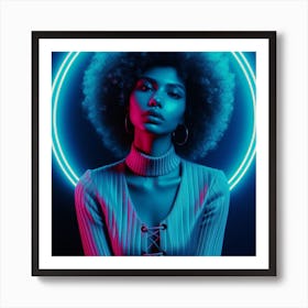 Afro Girl With Neon Lights Póster