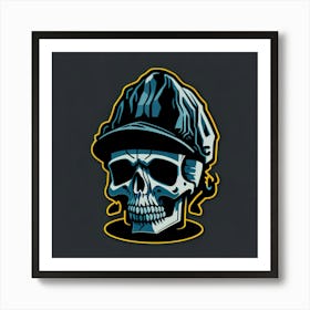 Skull Sticker With A Cap Silver (39) Art Print