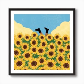 Admist Sunflower Fields Square Art Print