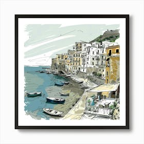 Sketch Of A Seaside Town Art Print