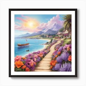 Lavender Flowers near The Sea Art Print