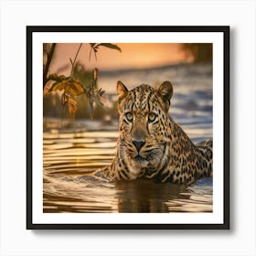 Leopard In Water  Affiche