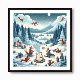 Foxes In The Snow Poster