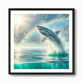 Great White Shark Jumping Art Print