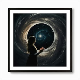 Woman Standing In A Black Hole Art Print