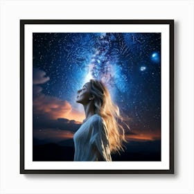 Firefly Cosmic Woman Under Vast Nightfall Sky 19519 (2) Art Print