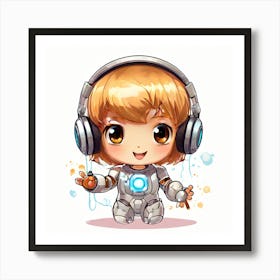 Cute Anime Girl With Headphones Art Print