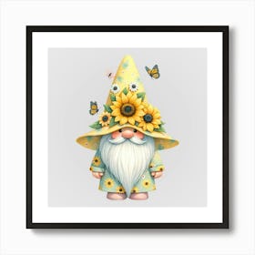 Watercolor Sunflower Gnomes 11 Art Print