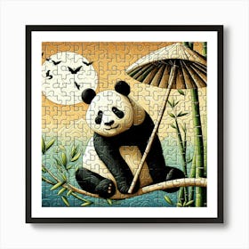 Abstract Puzzle Art Bamboo and Panda 2 Art Print