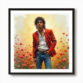 Watercolor Depiction Of Michael Jackson In A Radiant Garden 1 Art Print