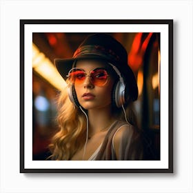 Young Woman Listening To Music Art Print