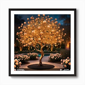 Nightcap Rose Tree Art Print