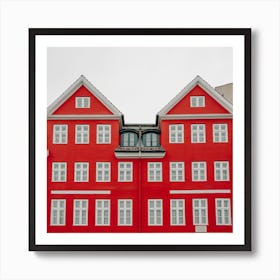 The Red And White Danish House Square Art Print