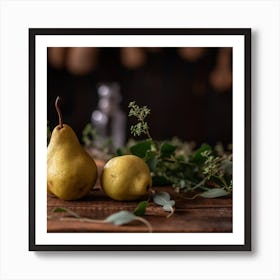 Pears On A Wooden Table Art Print