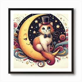 Cat On The Moon 3 Art Print