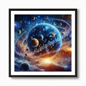 Planets In Space With Music Notes Art Print