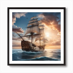 Sailing Ship In The Sea Art Print