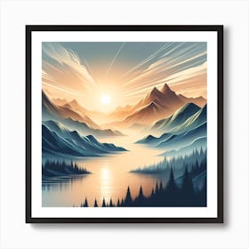 Sunset Mountain Landscape Art Print