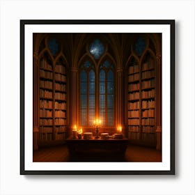 Library At Night Art Print