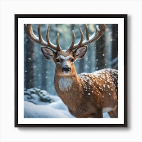 Deer In The Snow 4 Art Print