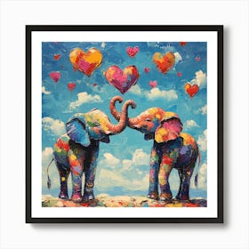 Love of Elephants Abstracted Under a Cloud of Hearts 9 Art Print