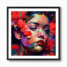 Beauty Adorned With Flowers Abstract Portrait Art Print