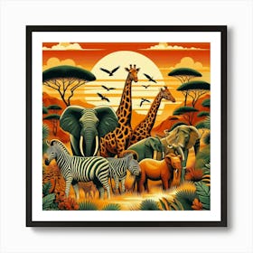 Giraffes And Zebras 1 Art Print