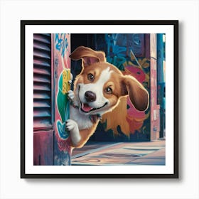 Dog Peeking Out Of A Door Art Print