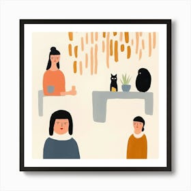 Tiny People At The Cat Cafe Illustration 1 Art Print
