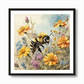 Bee In The Meadow Art Print