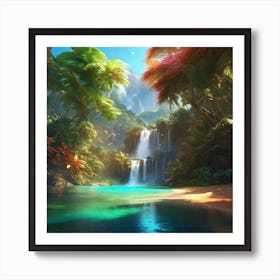 Waterfall In The Jungle 3 Art Print