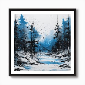 Winter Forest Watercolor Painting 1 Art Print