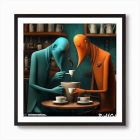 Two Friends Drinking Coffee Art Print