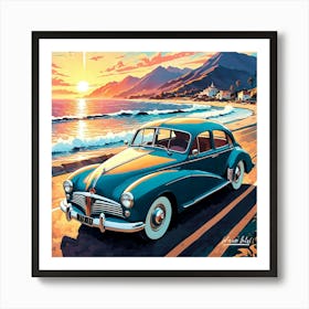 Vintage Car At Sunset ,car art print Art Print