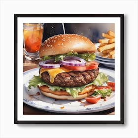 Hamburger And Fries 36 Art Print