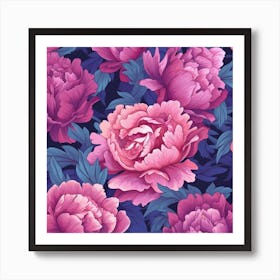 Pink Peony Seamless Pattern 1 Art Print