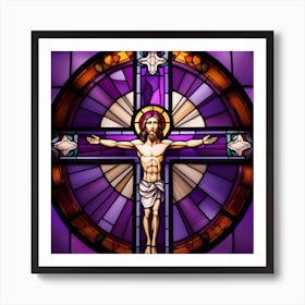 Jesus Christ on cross stained glass 1 Art Print