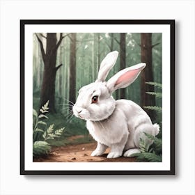 White Rabbit In The Woods Art Print