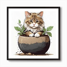 Cat In A Pot 3 Art Print