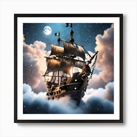 Sky Pirates Ship Night Art Print