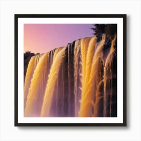 Waterfall At Sunset Art Print